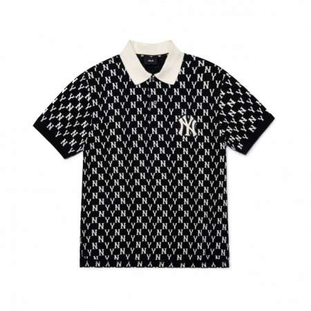 Áo polo MLB Men's Basic Monogram All-Over Collar T-Shirt New York Yankees 3LPQM1023-50BKS