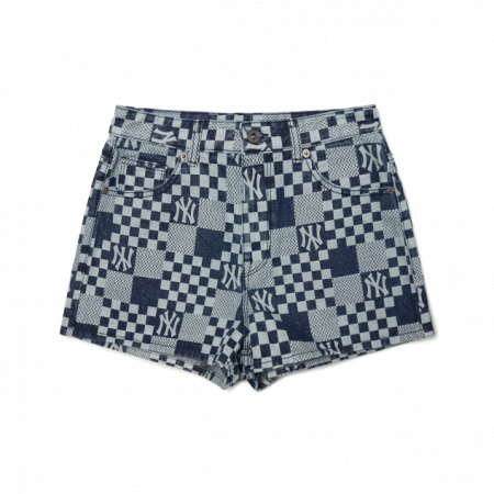 Quần MLB Women's Checkerboard Print Denim Short Pants New York Yankees 3FDPM0323-50BLS