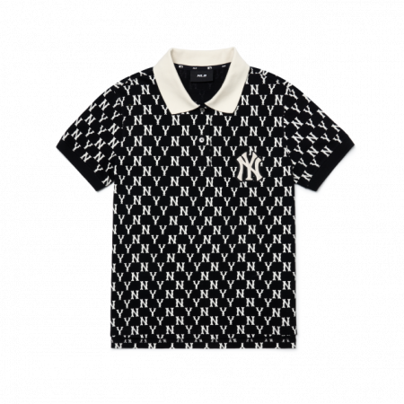 Áo polo MLB Women's Basic Monogram Allover Collar T-Shirt New York Yankees 3FPQM5023-50BKS