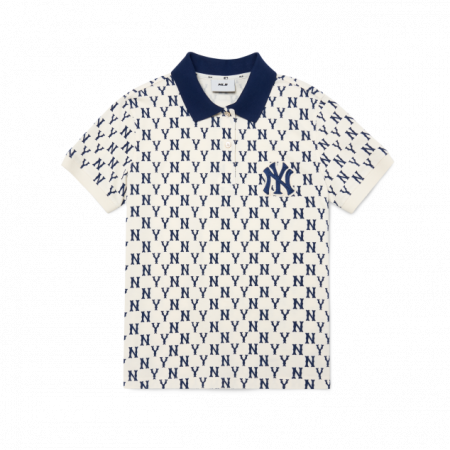 Áo polo MLB Women's Basic Monogram Allover Collar T-Shirt New York Yankees 3FPQM5023-50CRS