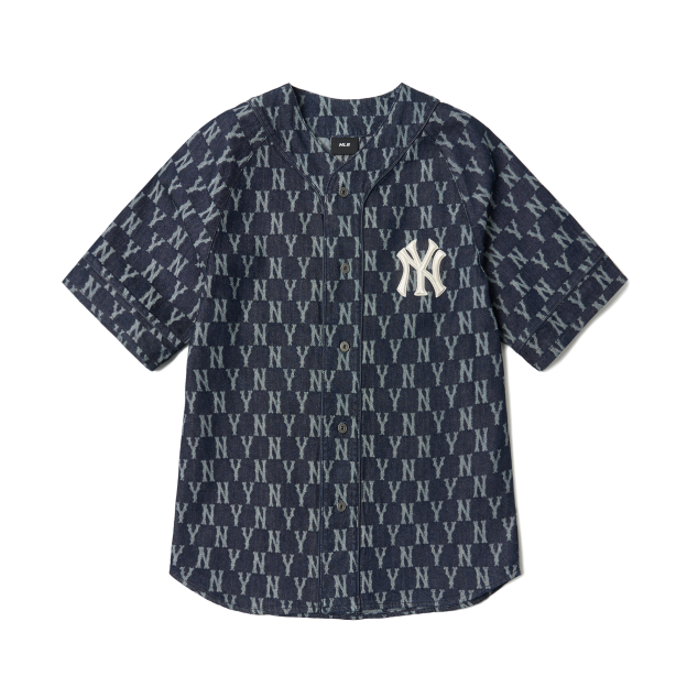 Áo bò MLB Jacquard Monogram Denim Shirt New York Yankees 3AWSN401450BLD
