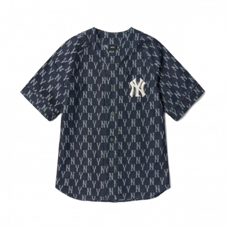Áo phông MLB Jacquard Monogram Denim Baseball Shirt New York Yankees 3ABSN1014-50BLD