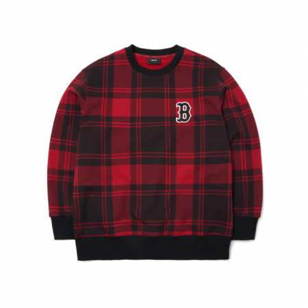 Áo nỉ MLB Check Front Overfit Sweatshirt Boston Red Sox 3AMTC2114-43RDD