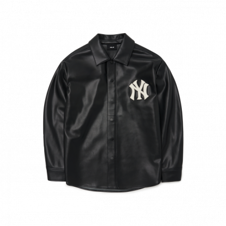 Áo da MLB Basic Vegan Leather Shirt New York Yankees 3AWSB0324-50BKS